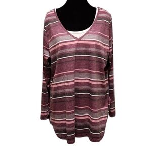 Bloomchic - mauve striped long sleeve v-neck 14-16